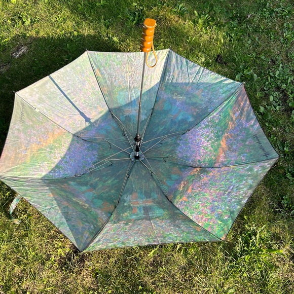 VINTAGE SALAMANDER (1992) POLYESTER WATERCOLOR PRINT WOOD HANDLE UMBRELLA - Picture 15 of 16